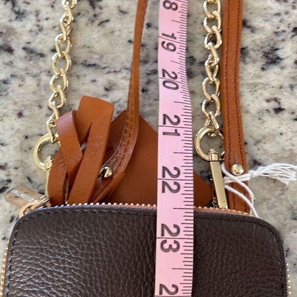 Valentina Womens Pebbled Leather Chain Strap Crossbody Bag Brown NWT - Picture 9 of 9
